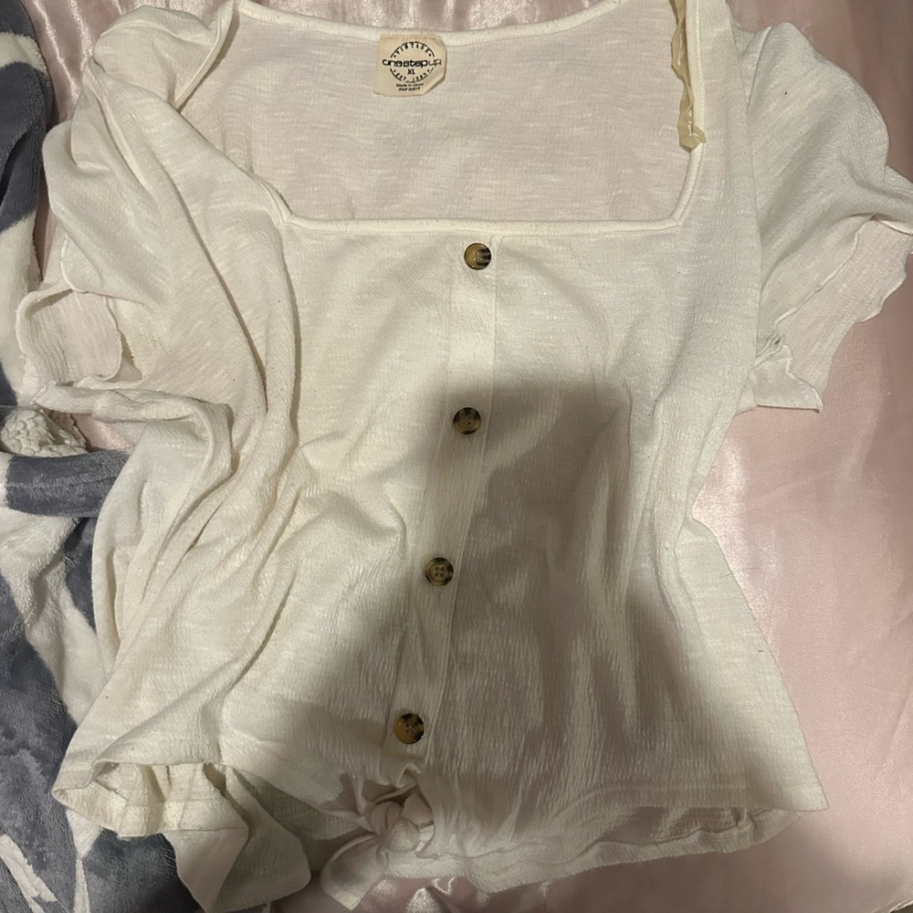 One Step Ahead Cream Square-Neck Button Front Top